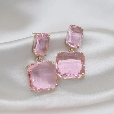 Korean hot selling fashion jewelry double square crystal earrings four colors