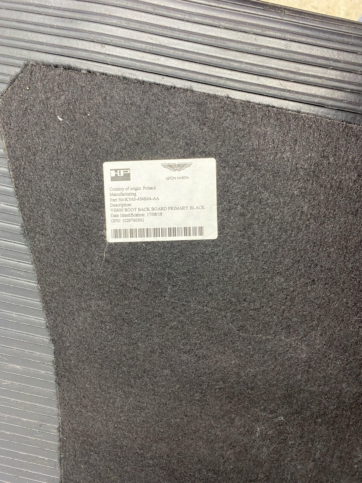 2019 ASTON MARTIN VANTAGE COUPE OEM REAR TRUNK FLOOR CARPET LINING TRIM COVER