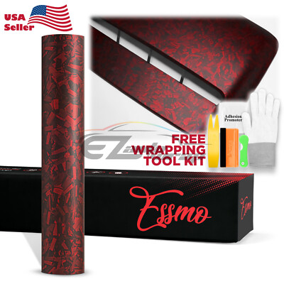 ESSMO PET Marble Forged Matte Carbon Fiber Red Car Vehicle Vinyl Wrap Decal