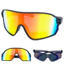 OVERSIZED WRAP AROUND Biker Cycling Shield SUN GLASSES Dark Blue Frame Gold Lens