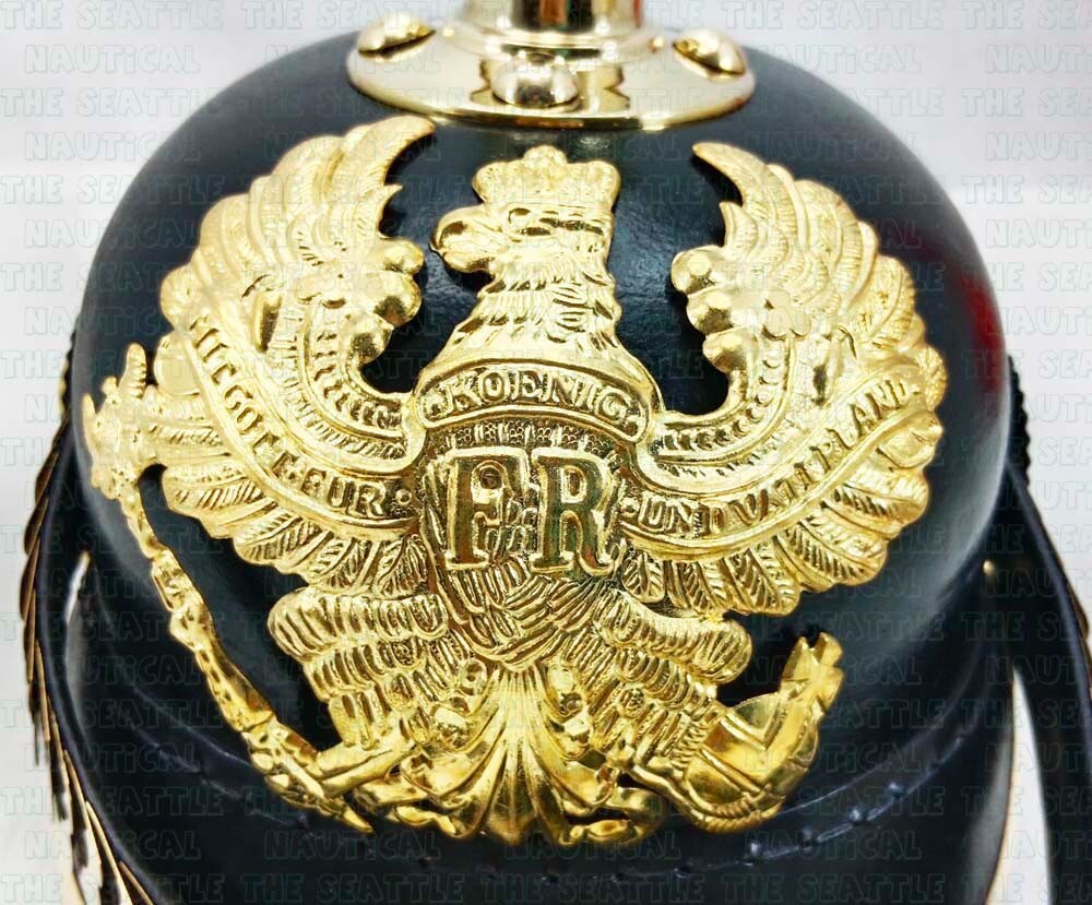 WW1 WW2 German Prussian Officer Leather Pickelhaube Helmet Cosplya