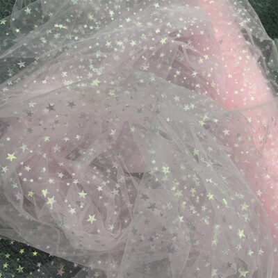 Soft Stars Pink Tulle Lace Fabric Gradient Starry Mesh Gown Birthday Dress Veils