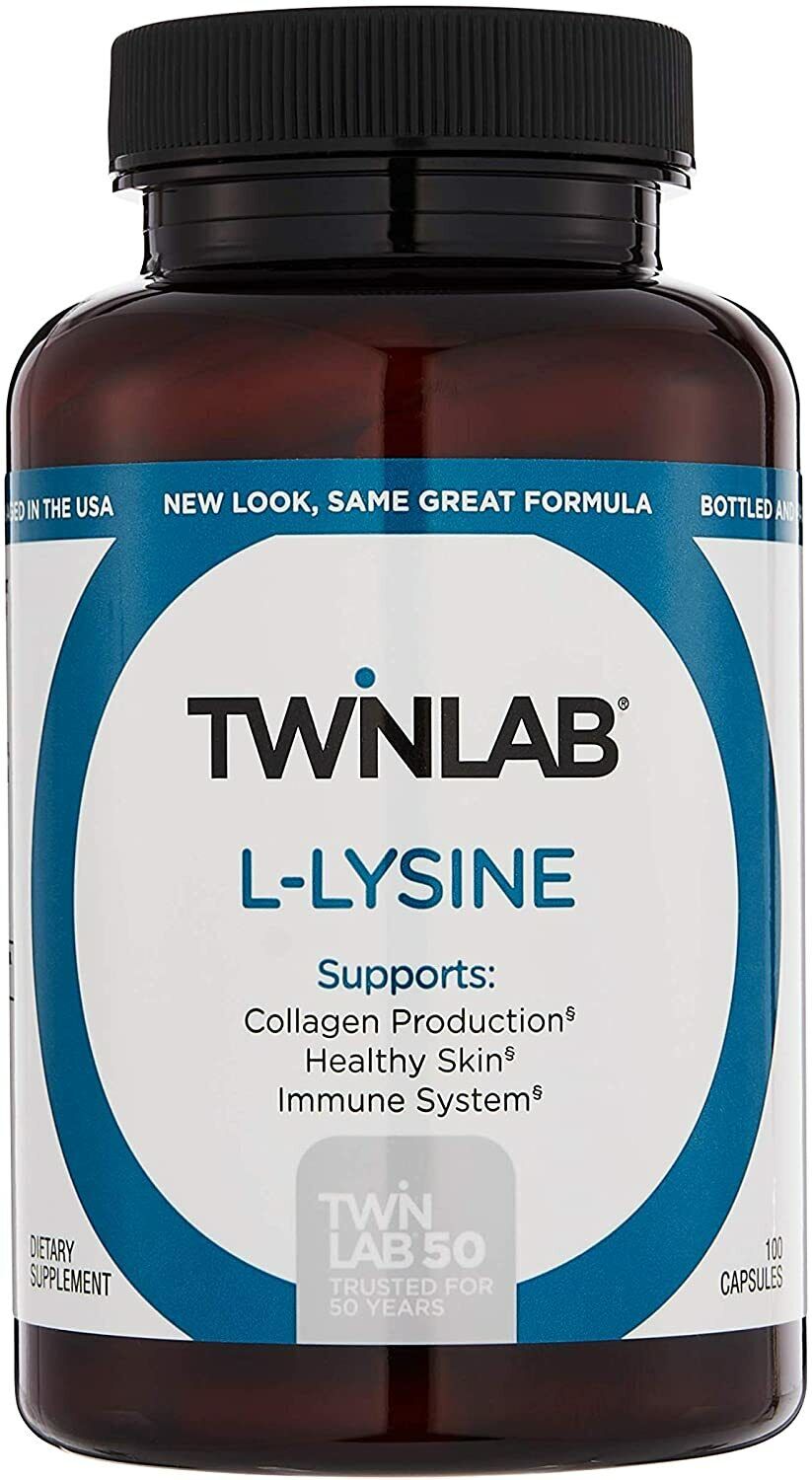 Twin Lab L-Lysine Supplement 100 Capsules 500mg Collagen Skin Immune Exp 2/2022