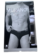 NEW Size S Men's Murano Cotton Low Rise Brief Briefs White w Black WBand 3 Pack