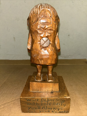 Handmade 11  Wooden Statue Decipting Working Class Getting Stabbed In The Back