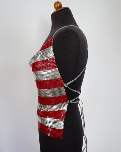 ASO Paris Hilton Nicole Richie American Flag Metal Chainmail Halter Y2K Top - Picture 9 of 14