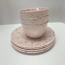 ZAK! Designs Pink Confetti Melamine 7 Piece Set 3 Bowls 4 Salad Plates