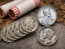 Mercury Dime 90% Silver + 1943 Steel Penny BU + Buffalo Nickel & Wheat Pennies