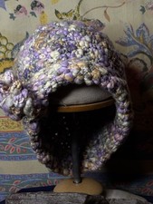 Handmade Pastel Flower Variegated Crocheted Women  s Beanie Hat One Of A Kind New