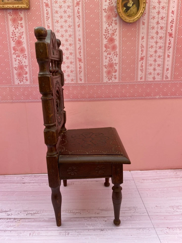 ANCIENNE RARE CHAISE BOIS BRETON POUR POUPEE CELLULOID BAMBINO BLEUETTE LOULOTTE - Photo 2/4