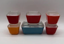 Pyrex Primary Color Pattern Refrigerator Dish Lot Of 6 Sets Red Blue Orange