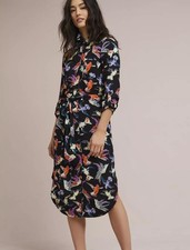 Maeve by Anthropologie Black Bird Printed Martina Belted Shirtdress - Size - 14