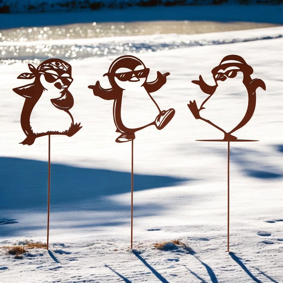 UNUS Gartenstecker Pinguine, Gartendeko,Rostoptik, wetterfest, dekorativ - Bild 4 von 4