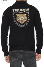 Lucky Brand X Triumph Motorcycles Embroidered Tiger Knit Zip Sweater Black M