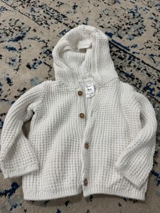 Carter's 9Months White Hooded Knit Cardigan Sweater Button-Up