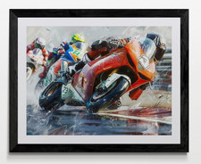 Motorbike Racing Framed Canvas Picture Poster Print Wall Art