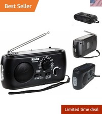 Solar-Powered Portable Weather Radio with USB Charger 3-LED Flashlight - Black