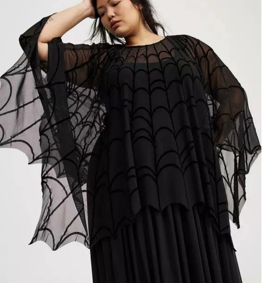Nuevo con etiquetas Nuevo Poncho Torrido Negro Telaraña Malla Halloween Gótico Talla 5/6 5X 6X Foto 3 de 4