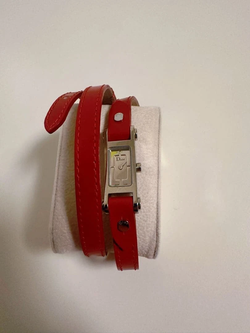 Dior Red Leather Band Wristwatch With Unique Windinglong