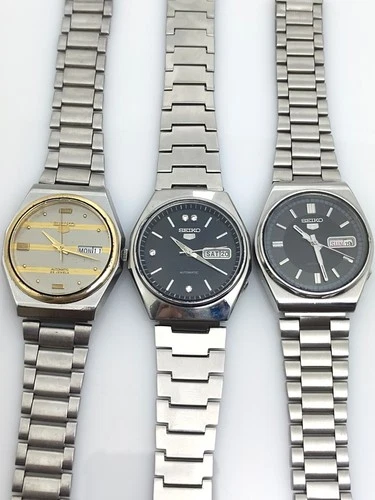 Lot of 3 Seiko 5 Vintage Automatic Day/Date Men's Japanese Wristwatches