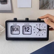 Vintage Retro Quartz Alarm Clock Flip Calendar Clock Day Date Time DisplayClock