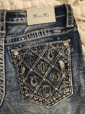 NWOT Miss Me Women's Blue Medium Wash Bootcut Jeans Embellished, size 25