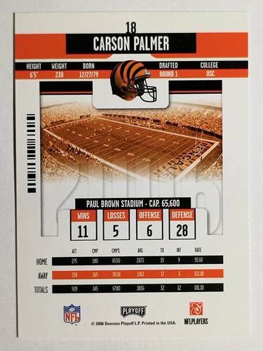 2006 Playoff Contenders #18 Carson Palmer - Picture 2 of 2