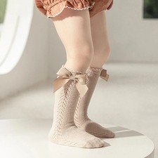 1 Pairs Kids Knee High Socks Baby Girls Boys Bow Long Sock Soft Cotton Mesh Brea