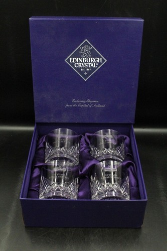 Set Of 4 EDINBURGH CRYSTAL Royal Mail 25 Years Service TUMBLERS Boxed - N40