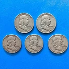 LOT OF 5 BENJAMIN FRANKLIN HALF DOLLARS 1950-1954