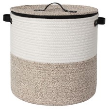 Storage Basket with Lid, 13"x15" Round Woven Blanket Storage for Living Room,...