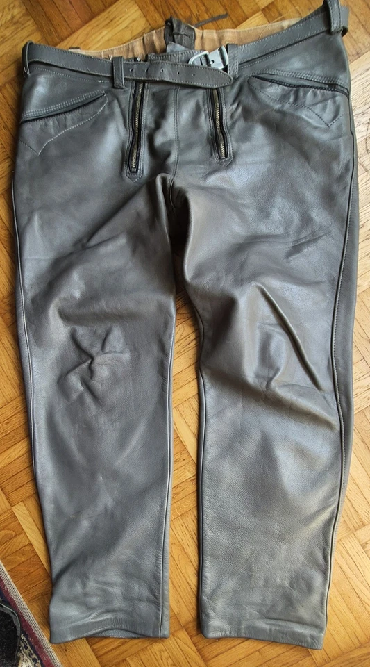 Lederjeans mit Doppelzip. Zimmermannstil, Graues Glattleder. Gr. 54/56 - Bild 1 von 4