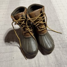 SPERRY Avenue Duck Waterproof Boys Boots Brown Tan Leather US 5 Lace Up Rubber