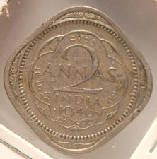 India - British, 1940b 2 Annas, KM542, Very Fine, NR, 1-4