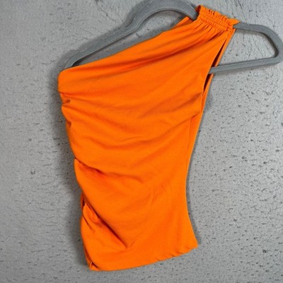 Zara Womens Size Small Orange One-Shoulder Ruched Top