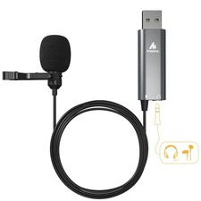 USB Lavalier Microphone with Headphones Jack, Omnidirectional Computer Lapel ...