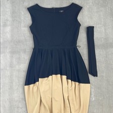 Ann Taylor Womens 4P Petite Black Tan Colorblock Fit Flare Dress Sleeveless