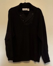 Orvis Military Mechanics Sweater Mens L Shawl Collar Elbow Patch Black NICE
