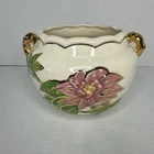 HULL Pottery Woodland Vase W7 24k Gold Trim Embossed Design 2 Sides Handled 5.5”