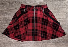 Hot Topic Skirt Suspenders Womens Medium Red Black Plaid Preppy Pleated NWOT