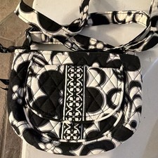 Vera Bradley Black White Floral Crossbody Bag Zip Closure Adjustable Strap