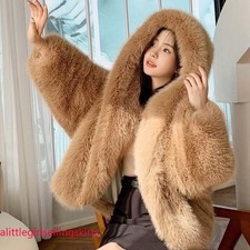 Women's Faux Fur Short Overcoat Jacket Hooded Parka Lady Plush Hooded Warm Tops