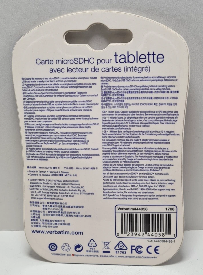 Verbatim 16GB U1 Micro SDHC Memory Card File Storage w/ USB Reader For Tablet - Image 2 of 3