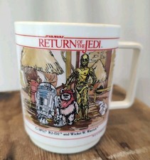 1983 STAR WARS Return of the Jedi DEKA Cup Mug Ewoks Leia C3P0 R2D2 Stained ROTJ