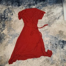 West Kei Dress Women Medium M Red Maxi Long Belted V-Neck Short Sleeve Stretchy