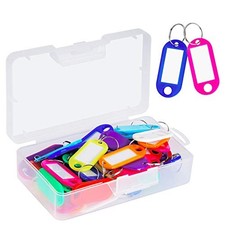 50 Pack Plastic Key Tags with Container, Key Labels with Ring and Label