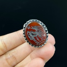 Ancient Roman king Agate Intaglio Stone unique antique Silver Wonderful Ring