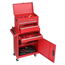 4 Drawer Cabinet With Lock, 330lb Steel, Service Tool Cart Red