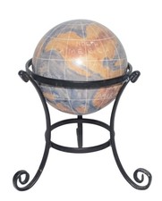 Mini Globe with Stand Hand Painted Soapstone  Paperweight 5 1/2" Tall Blue Tan