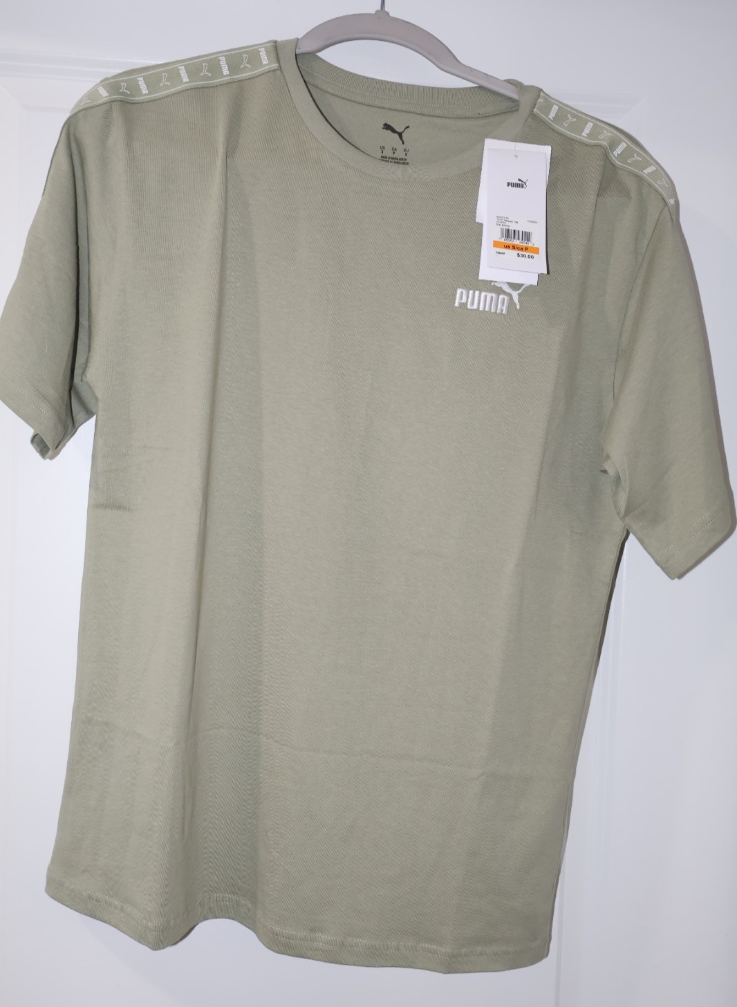 PUMA Lux Army Logo Tape T-Shirt Men’s Small Green New With Tags